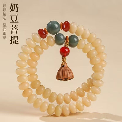 Cream Bodhi Root Double-Wrap Bracelet – Natural Mala Bead Wrist Bracelet for Meditation & Everyday Wear