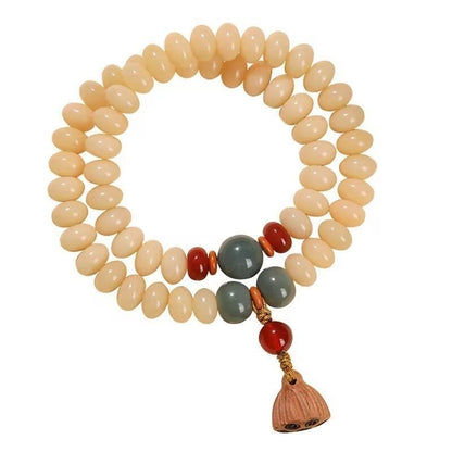 Cream Bodhi Root Double-Wrap Bracelet – Natural Mala Bead Wrist Bracelet for Meditation & Everyday Wear
