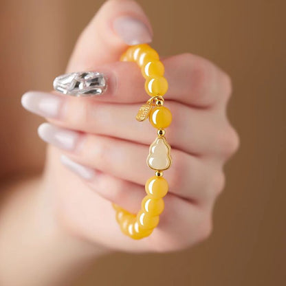 Amber Glazed Glass Bracelet with Gourd Charm – Chinese Lucky Gourd Wrist Bracelet for Prosperity & Good Fortune