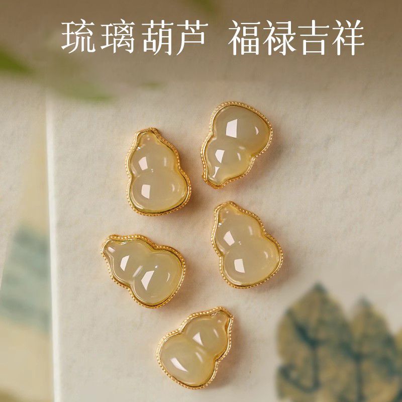 Amber Glazed Glass Bracelet with Gourd Charm – Chinese Lucky Gourd Wrist Bracelet for Prosperity & Good Fortune
