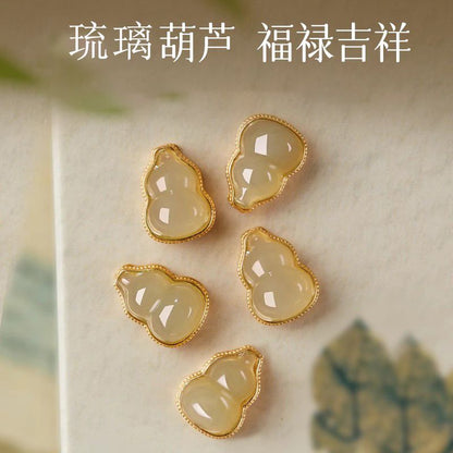 Amber Glazed Glass Bracelet with Gourd Charm – Chinese Lucky Gourd Wrist Bracelet for Prosperity & Good Fortune