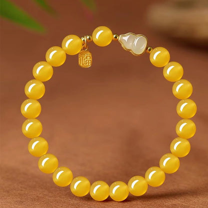Amber Glazed Glass Bracelet with Gourd Charm – Chinese Lucky Gourd Wrist Bracelet for Prosperity & Good Fortune