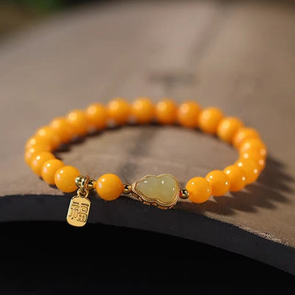 Amber Glazed Glass Bracelet with Gourd Charm – Chinese Lucky Gourd Wrist Bracelet for Prosperity & Good Fortune