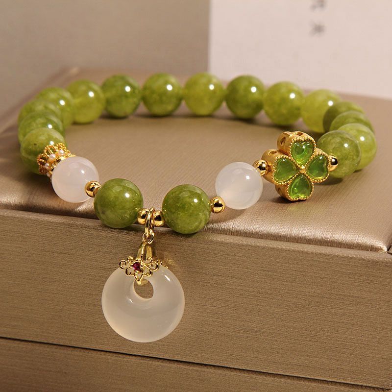 Natural Tourmaline Four-Leaf Clover Bracelet – Genuine Gemstone Mala for Love, Luck & Positive Energy
