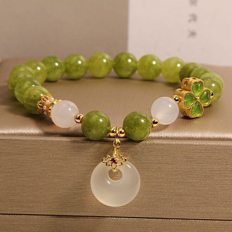 Natural Tourmaline Four-Leaf Clover Bracelet – Genuine Gemstone Mala for Love, Luck & Positive Energy