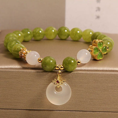 Natural Tourmaline Four-Leaf Clover Bracelet – Genuine Gemstone Mala for Love, Luck & Positive Energy