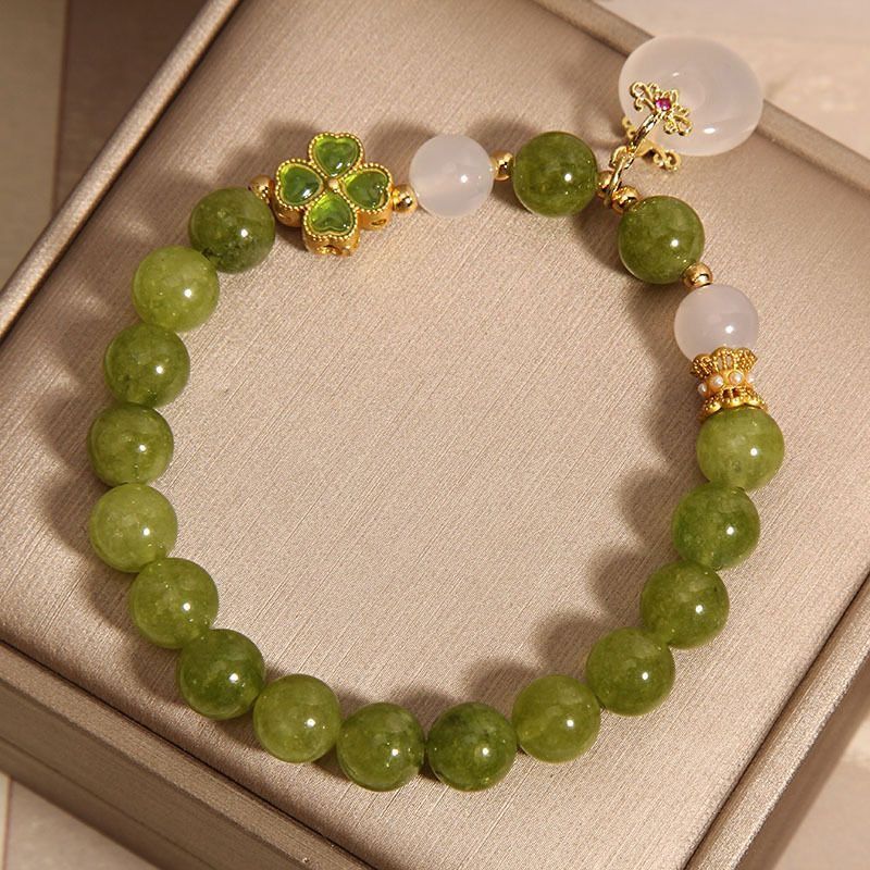 Natural Tourmaline Four-Leaf Clover Bracelet – Genuine Gemstone Mala for Love, Luck & Positive Energy