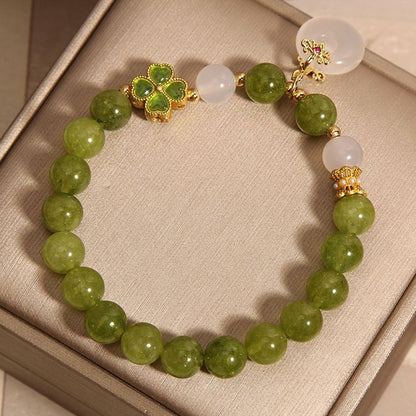 Natural Tourmaline Four-Leaf Clover Bracelet – Genuine Gemstone Mala for Love, Luck & Positive Energy