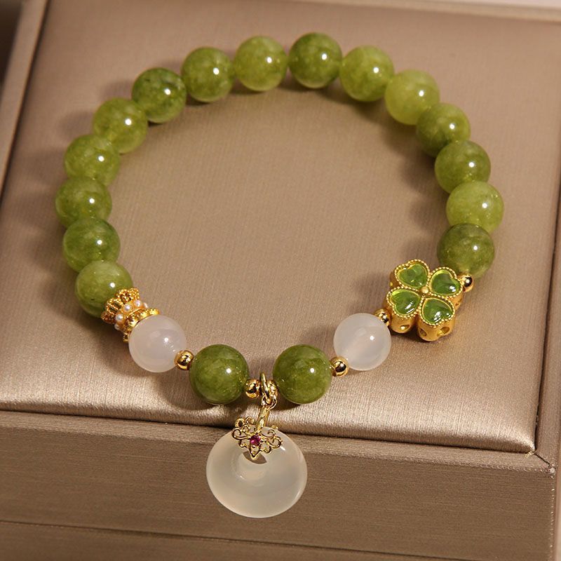 Natural Tourmaline Four-Leaf Clover Bracelet – Genuine Gemstone Mala for Love, Luck & Positive Energy