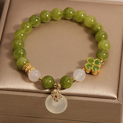 Natural Tourmaline Four-Leaf Clover Bracelet – Genuine Gemstone Mala for Love, Luck & Positive Energy