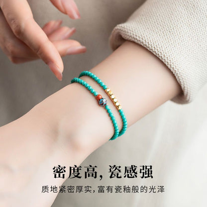Turquoise Lucky Lotus Double-Wrap Bracelet – Tiny Seed Bead Mala for Good Fortune & Everyday Wear