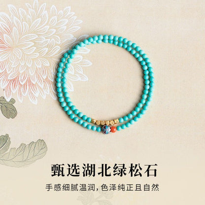 Turquoise Lucky Lotus Double-Wrap Bracelet – Tiny Seed Bead Mala for Good Fortune & Everyday Wear