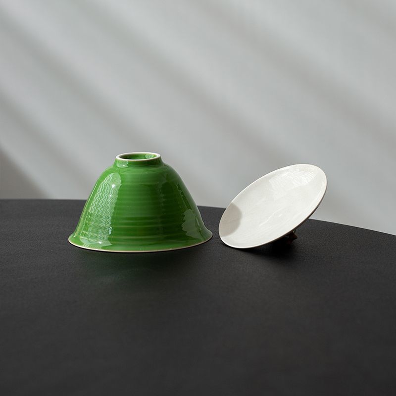 Ash Glaze Green Gourd Gaiwan – 130ml Ceramic Gongfu Tea Bowl with Lid