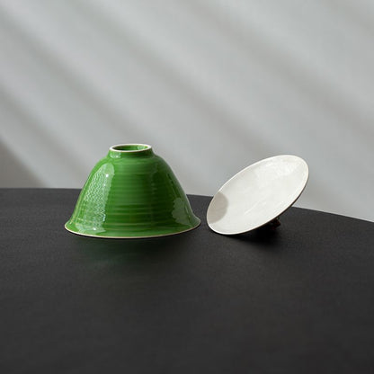 Ash Glaze Green Gourd Gaiwan – 130ml Ceramic Gongfu Tea Bowl with Lid