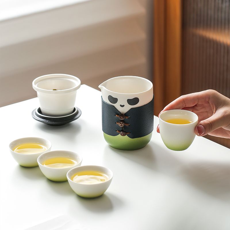 Wu Lin Panda Portable Travel Tea Set – Teapot, Master Cup & 3 Tasting Cups with Carry Bag