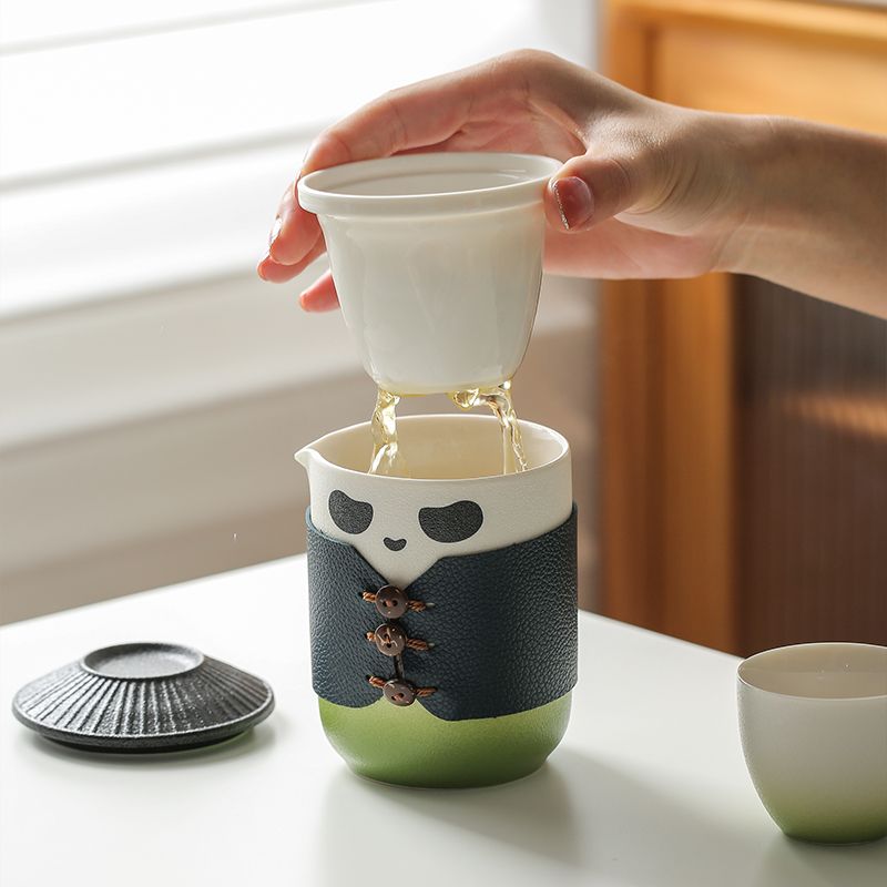 Wu Lin Panda Portable Travel Tea Set – Teapot, Master Cup & 3 Tasting Cups with Carry Bag