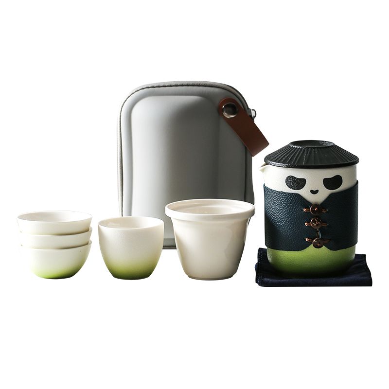 Wu Lin Panda Portable Travel Tea Set – Teapot, Master Cup & 3 Tasting Cups with Carry Bag