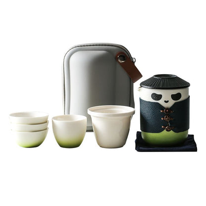 Wu Lin Panda Portable Travel Tea Set – Teapot, Master Cup & 3 Tasting Cups with Carry Bag