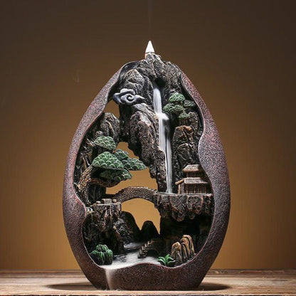 Mountain Stream Backflow Incense Burner Set | Flowing Smoke Waterfall Effect | Zen Home Decor