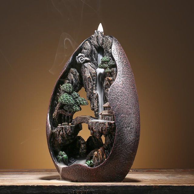 Mountain Stream Backflow Incense Burner Set | Flowing Smoke Waterfall Effect | Zen Home Decor