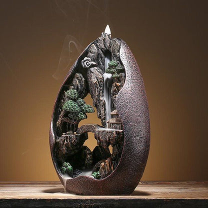 Mountain Stream Backflow Incense Burner Set | Flowing Smoke Waterfall Effect | Zen Home Decor