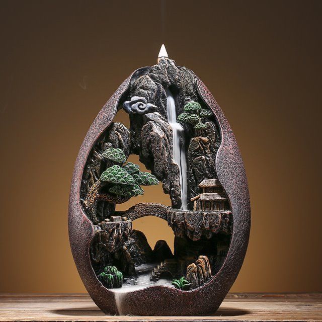 Mountain Stream Backflow Incense Burner Set | Flowing Smoke Waterfall Effect | Zen Home Decor