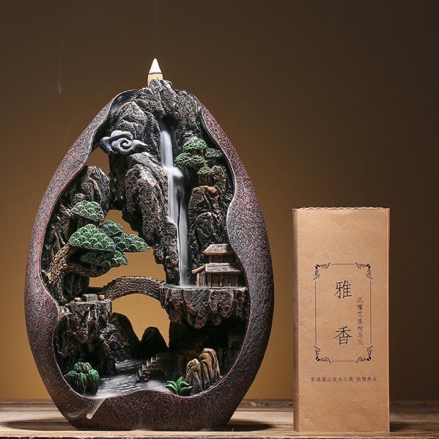 Mountain Stream Backflow Incense Burner Set | Flowing Smoke Waterfall Effect | Zen Home Decor