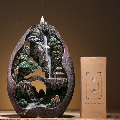 Mountain Stream Backflow Incense Burner Set | Flowing Smoke Waterfall Effect | Zen Home Decor