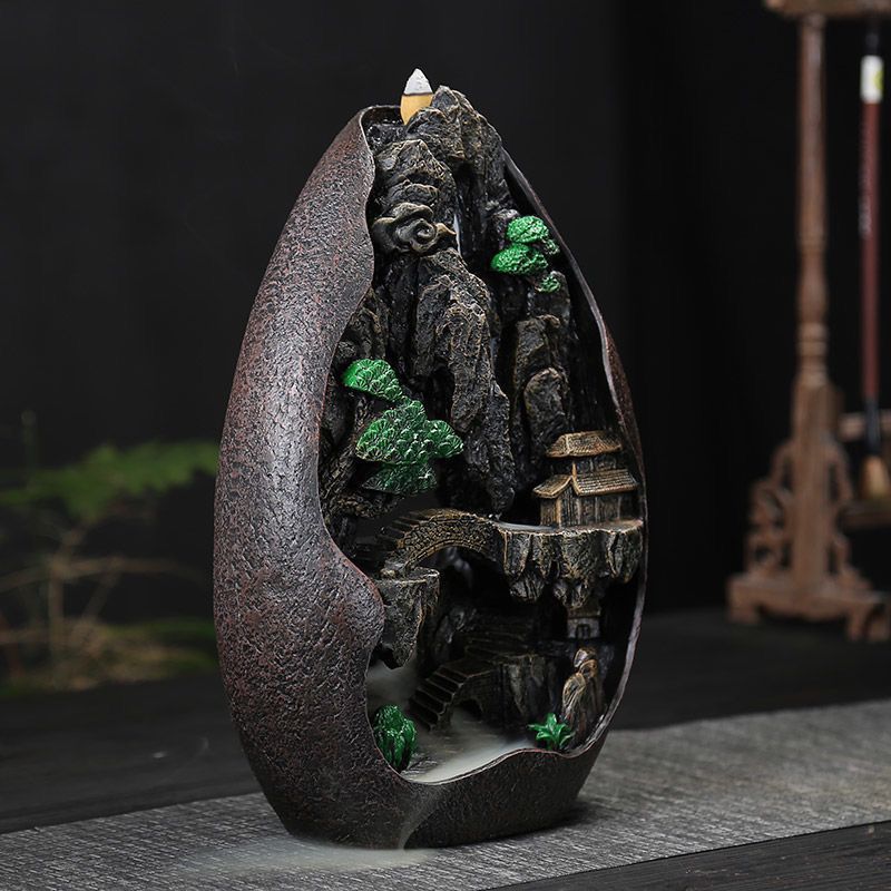 Mountain Stream Backflow Incense Burner Set | Flowing Smoke Waterfall Effect | Zen Home Decor