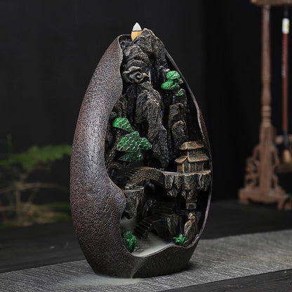 Mountain Stream Backflow Incense Burner Set | Flowing Smoke Waterfall Effect | Zen Home Decor