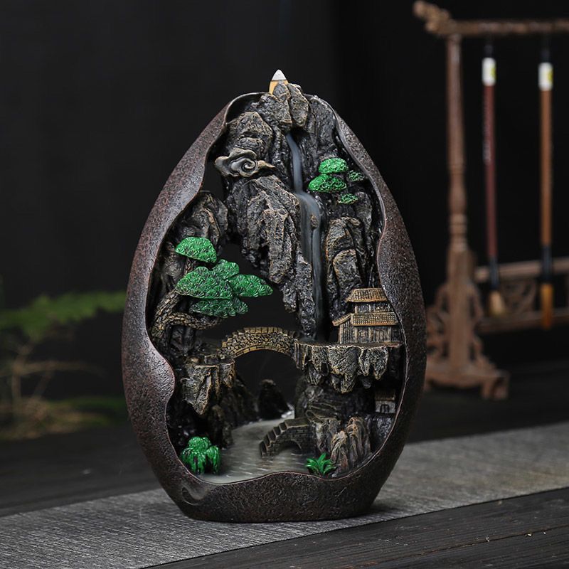 Mountain Stream Backflow Incense Burner Set | Flowing Smoke Waterfall Effect | Zen Home Decor
