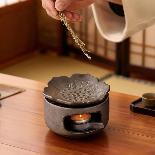Tea Roasting & Incense Burner Set — Ceramic Dry-Heat Tea Warmer with Lotus Dish