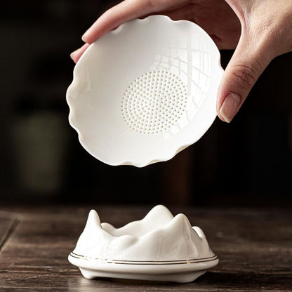 Mutton-Fat Jade Porcelain Tea Strainer Set | 3 Base Styles