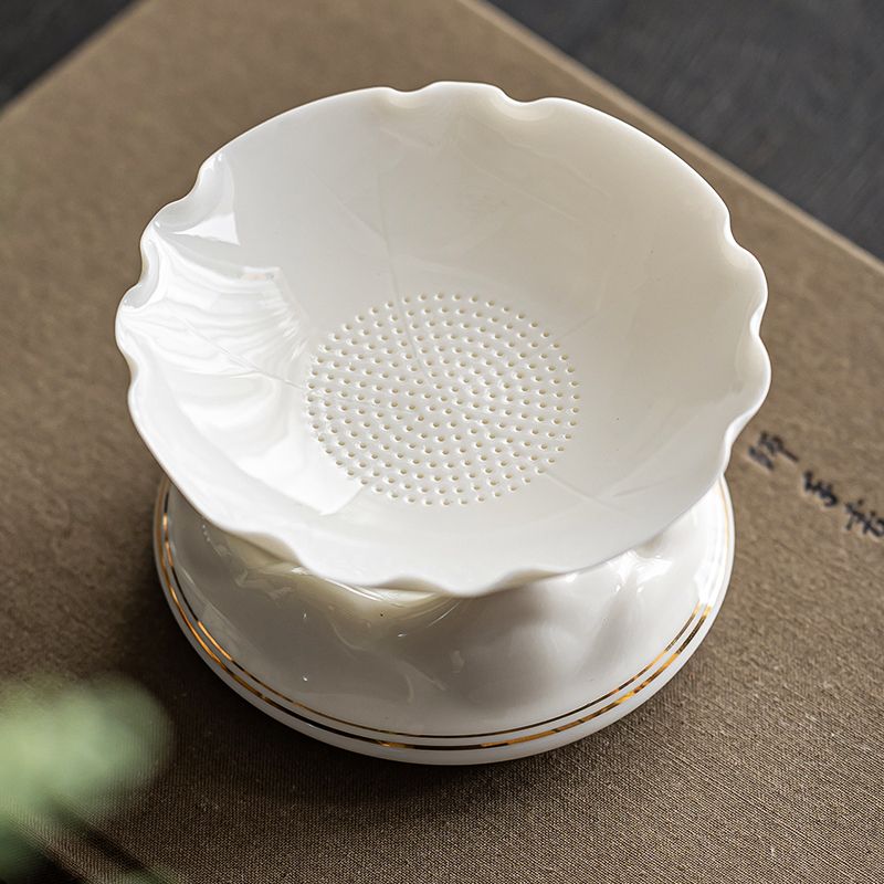 Mutton-Fat Jade Porcelain Tea Strainer Set | 3 Base Styles