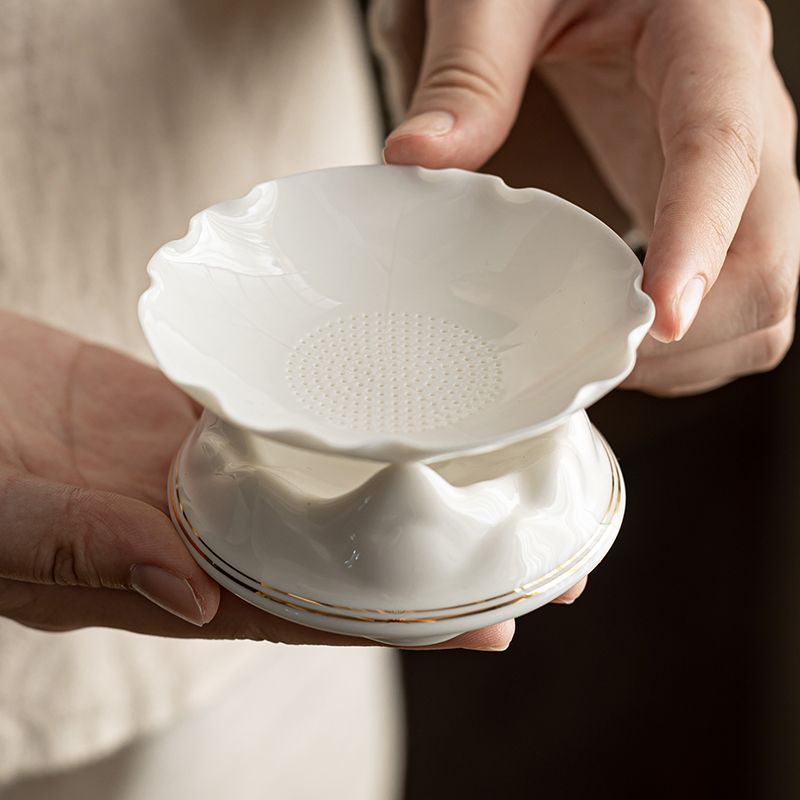 Mutton-Fat Jade Porcelain Tea Strainer Set | 3 Base Styles