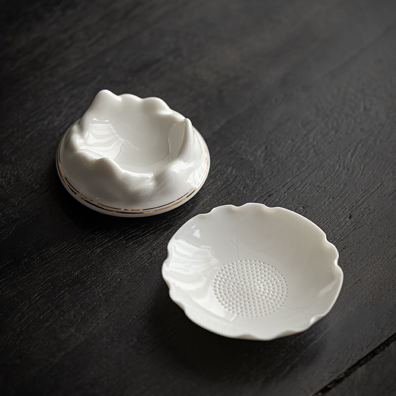 Mutton-Fat Jade Porcelain Tea Strainer Set | 3 Base Styles