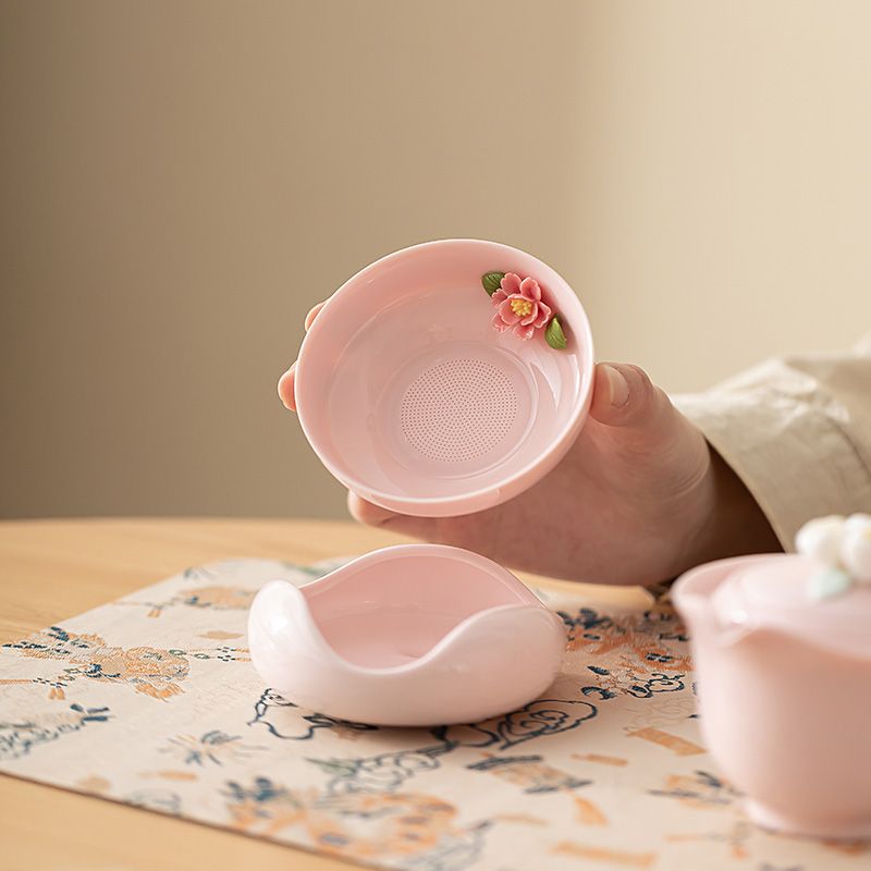 Handcrafted Floral Ceramic Tea Strainer | Gongfu Tea Accessory