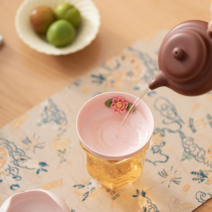 Handcrafted Floral Ceramic Tea Strainer | Gongfu Tea Accessory