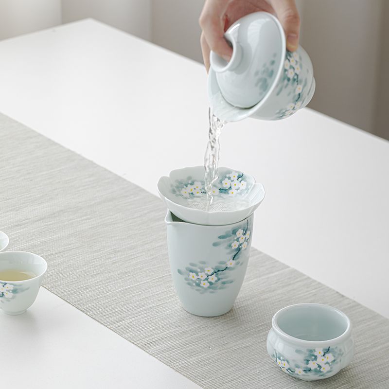 Hand-Painted Orchid Ceramic Tea Strainer Set | Gongfu Tea Accessory