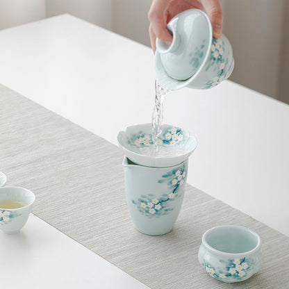 Hand-Painted Orchid Ceramic Tea Strainer Set | Gongfu Tea Accessory