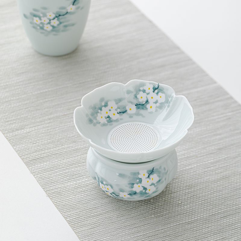 Hand-Painted Orchid Ceramic Tea Strainer Set | Gongfu Tea Accessory