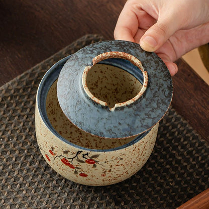 Blue & White Flint-Red Lidded Ceramic Ashtray | Jianshui Pottery | 500 ml