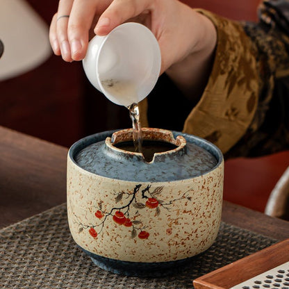 Blue & White Flint-Red Lidded Ceramic Ashtray | Jianshui Pottery | 500 ml