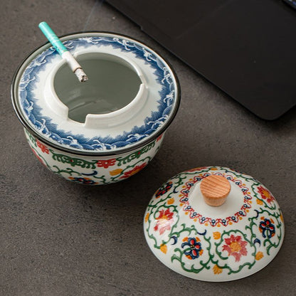 Blue & White Porcelain Lidded Ashtray | Ash-Proof Design | 350 ml