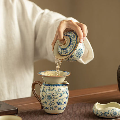 Song-Style Ru Ware Tea Strainer Set | Scrolling Lotus | Yellow & Cloud Glaze