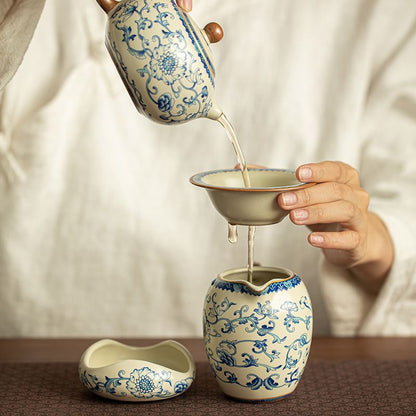 Song-Style Ru Ware Tea Strainer Set | Scrolling Lotus | Yellow & Cloud Glaze