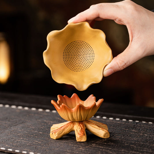 Zisha Clay Mini Fire Basin Tea Strainer Set | Yixing Purple Clay Gongfu Teaware