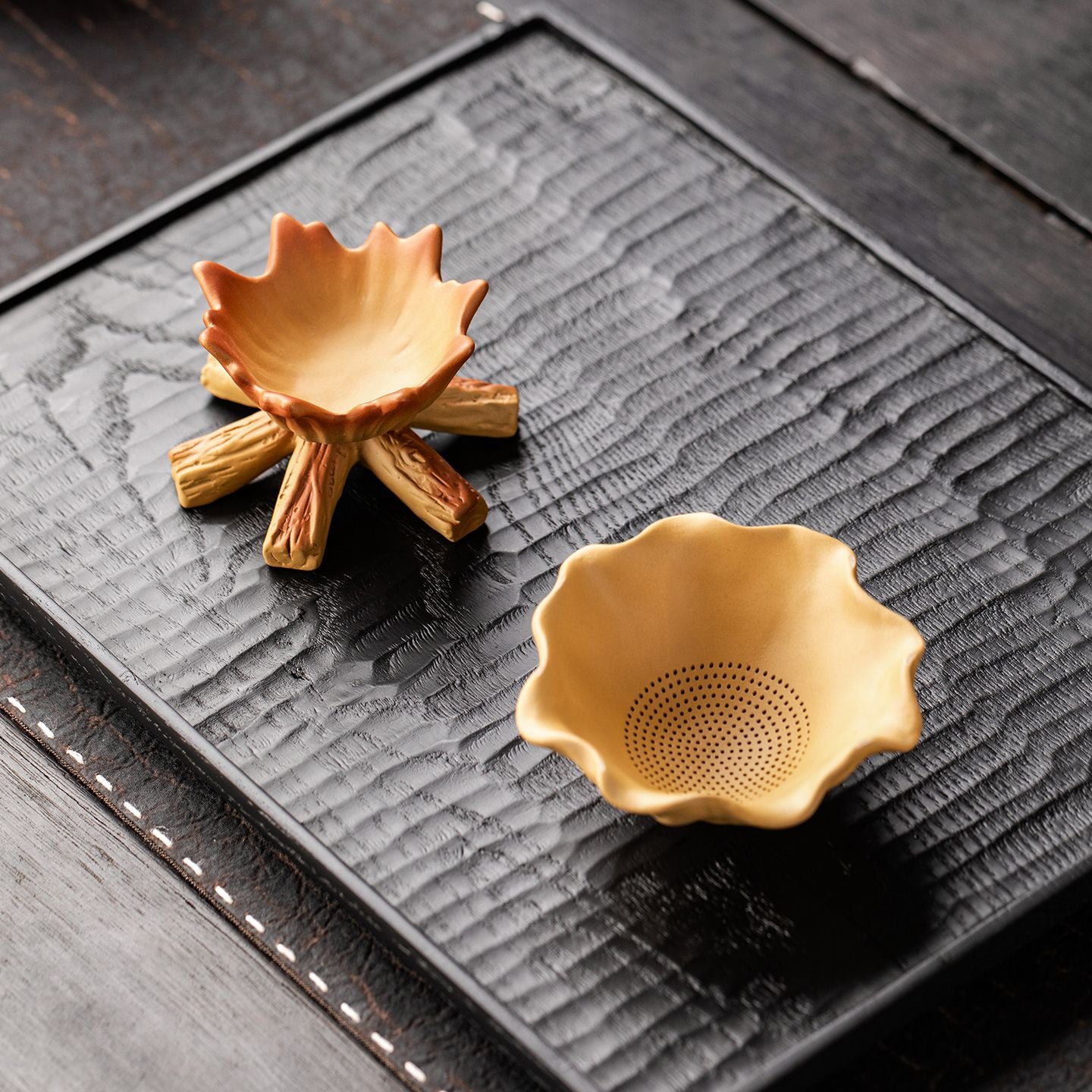 Zisha Clay Mini Fire Basin Tea Strainer Set | Yixing Purple Clay Gongfu Teaware