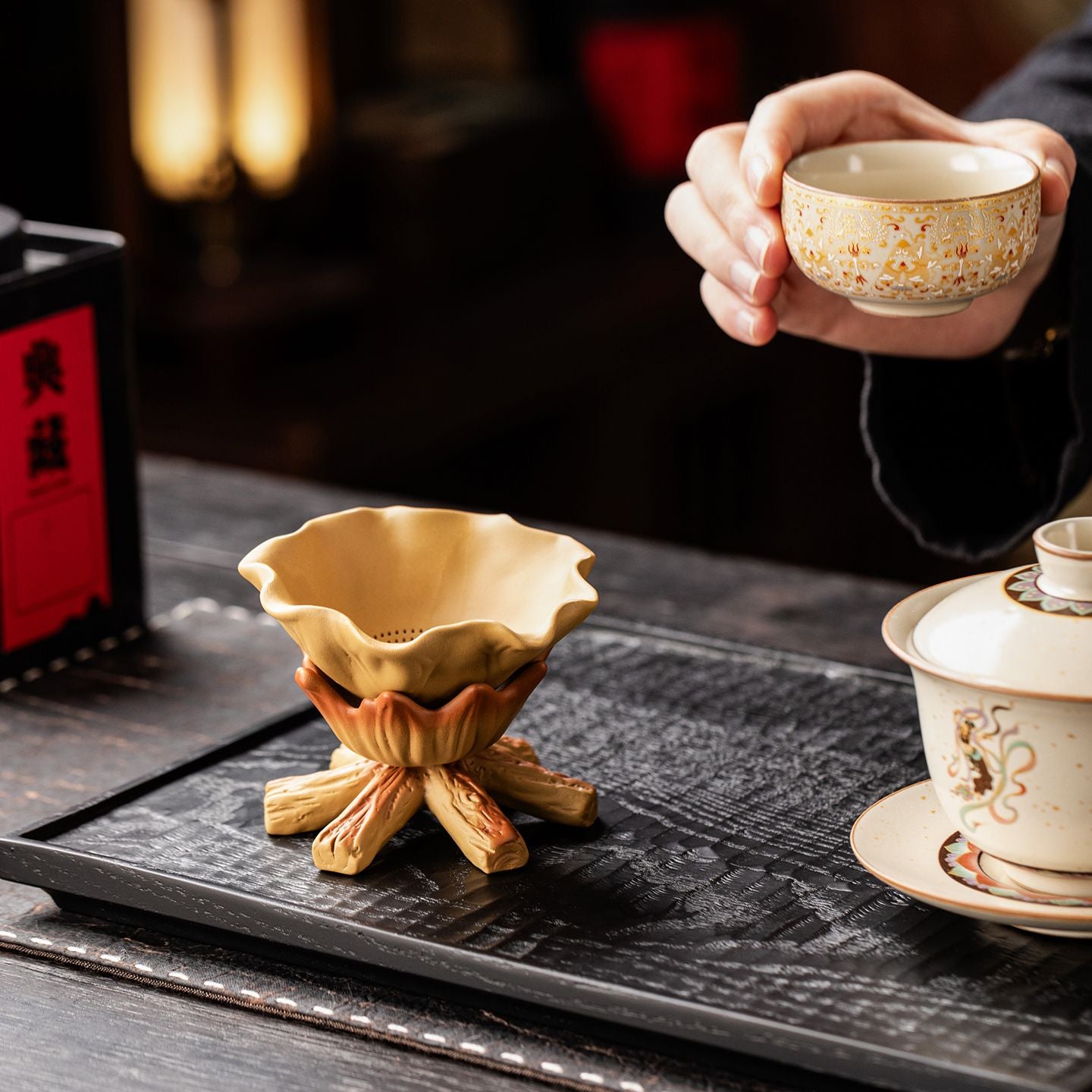 Zisha Clay Mini Fire Basin Tea Strainer Set | Yixing Purple Clay Gongfu Teaware