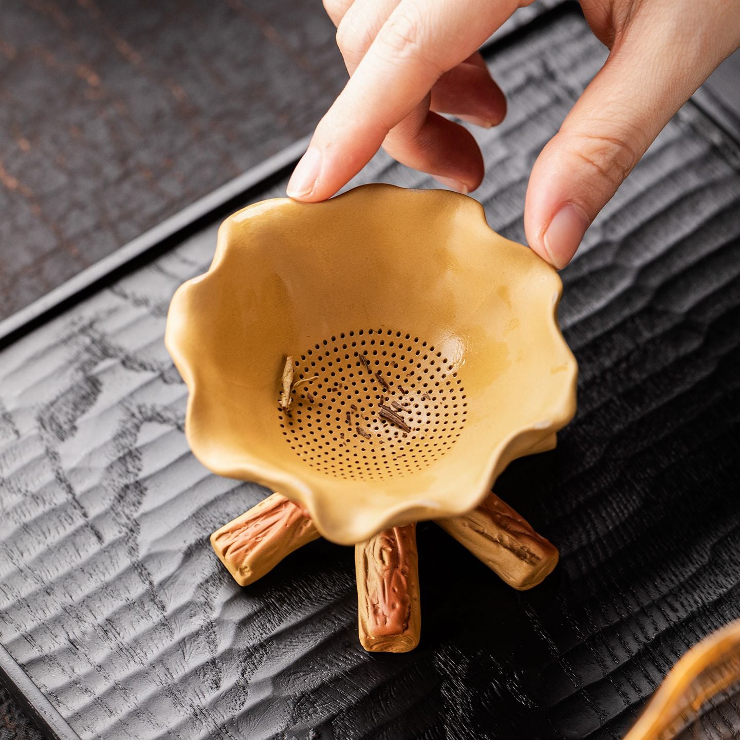 Zisha Clay Mini Fire Basin Tea Strainer Set | Yixing Purple Clay Gongfu Teaware